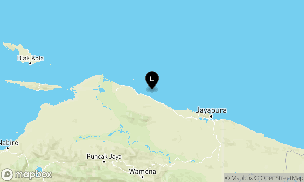 Peta Gempa Pusat gempa berada di laut 48 km tenggara Sarmi