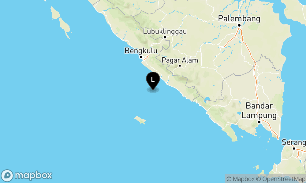 Peta Gempa Pusat gempa berada di laut 45 km barat daya Bengkulu Selatan
