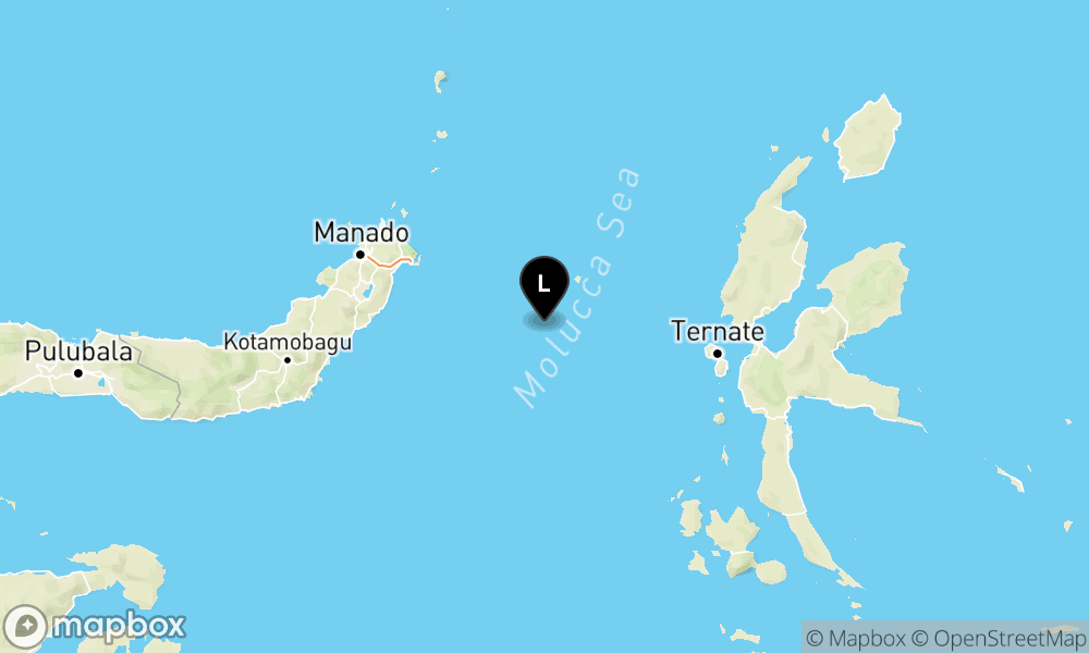 Peta episentrum gempa M4.8 — Pusat gempa berada di laut 125 km Tenggara Bitung