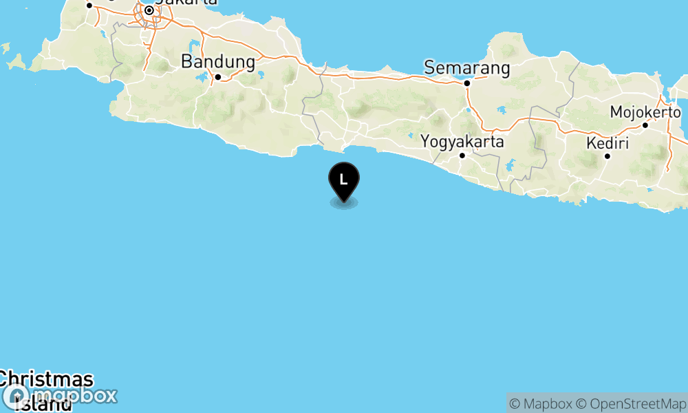 Peta episentrum gempa M4.6 — Pusat gempa berada di laut 71 km tenggara Cilacap