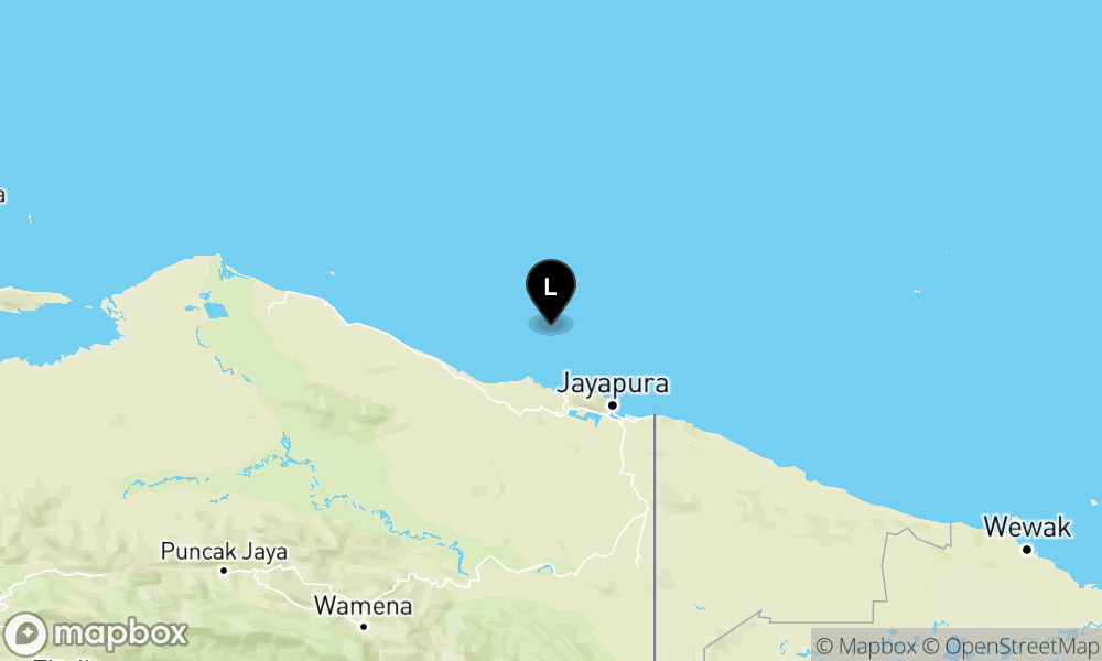Peta episentrum gempa M4.4 — Pusat gempa berada di laut 65 km utara Sentani
