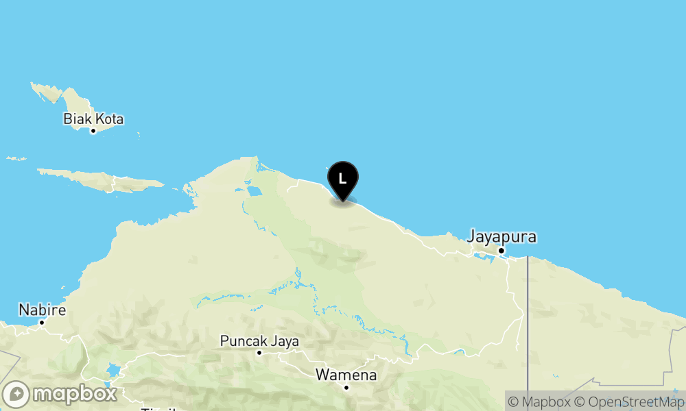 Peta Gempa Pusat gempa berada di darat 24 km tenggara Sarmi