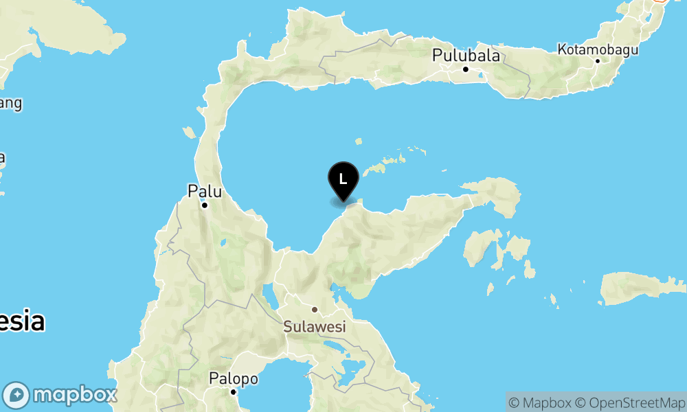 Peta episentrum gempa M3.5 — Pusat gempa berada di laut 25 km Barat Laut Tojo Una-Una
