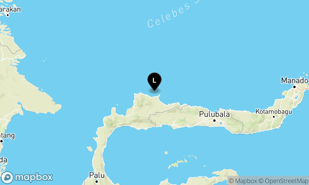 Peta episentrum gempa M4.5 — Pusat gempa berada di laut 42 Km utara Buol
