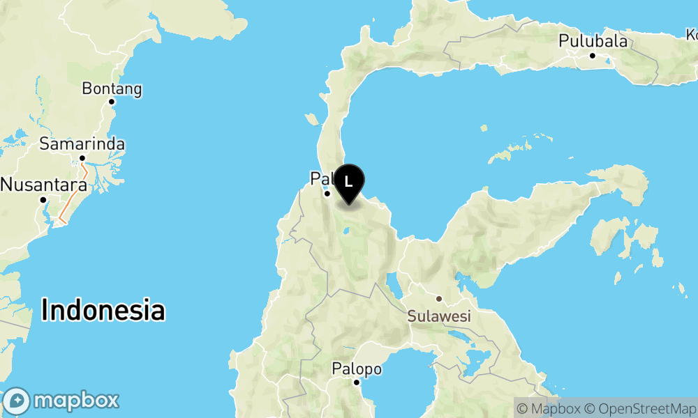 Peta episentrum gempa M4.0 — Pusat gempa berada di darat 43 km timur laut Sigi