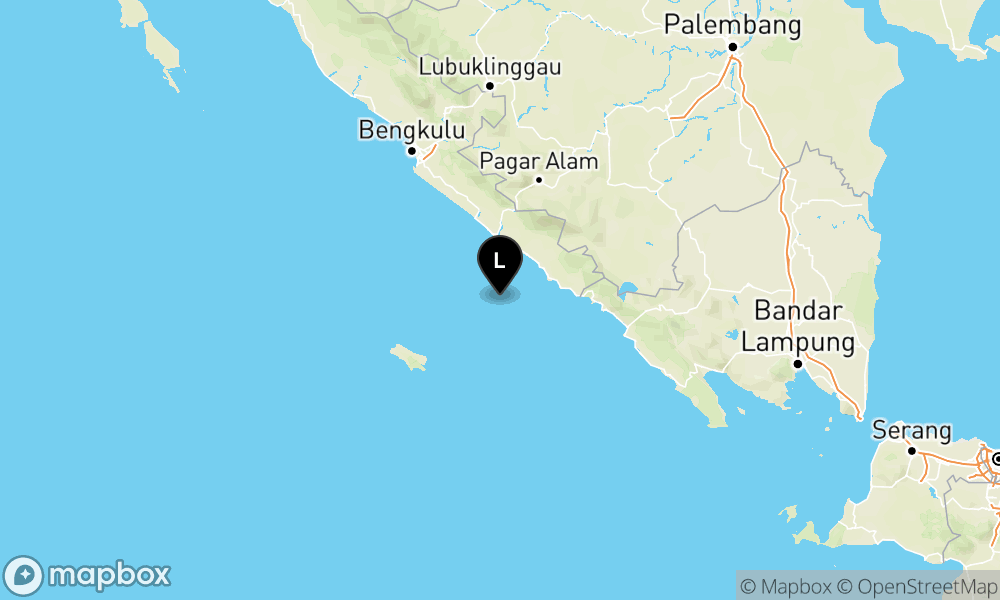 Peta Gempa Pusat gempa berada di laut 47 km barat daya Kaur
