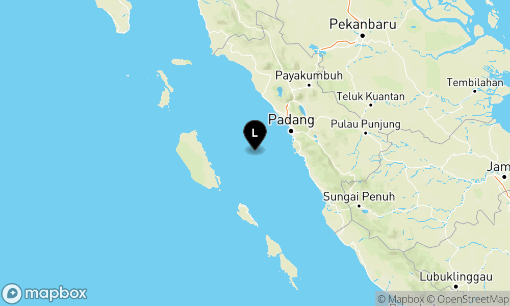 Peta episentrum gempa M4.3 — Pusat gempa berada di laut 79 km barat daya Pariaman