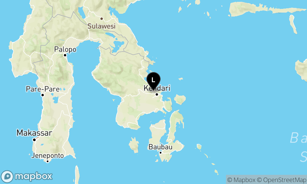 Peta episentrum gempa M2.0 — Pusat gempa berada di darat 11 km barat laut Kendari