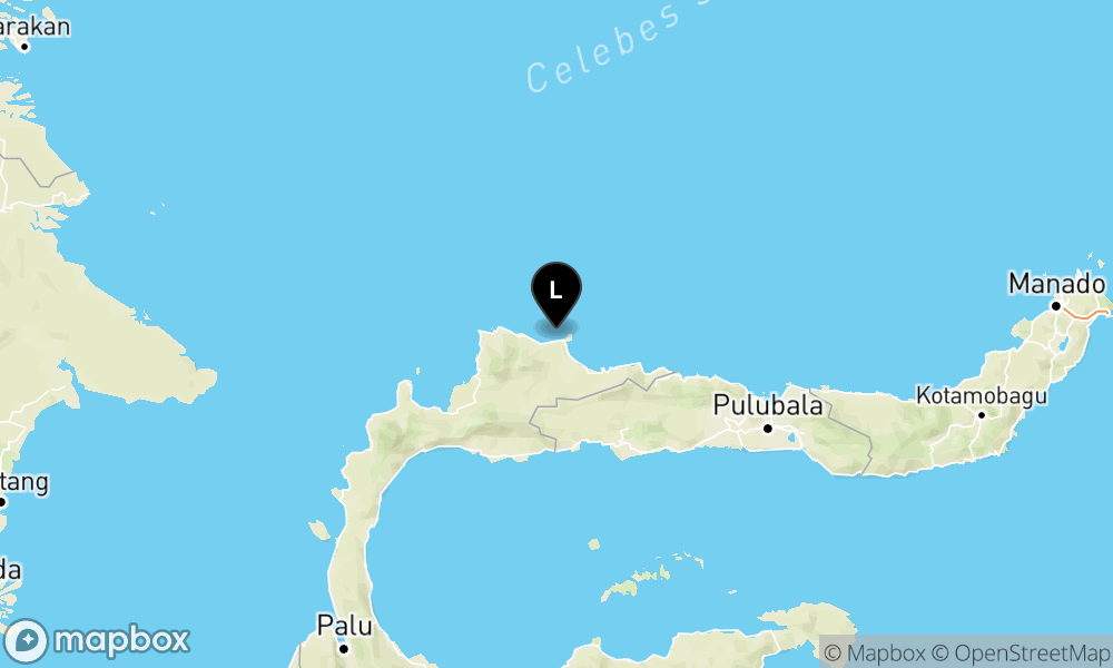 Peta episentrum gempa M3.3 — Pusat gempa berada di laut 37 km utara Buol