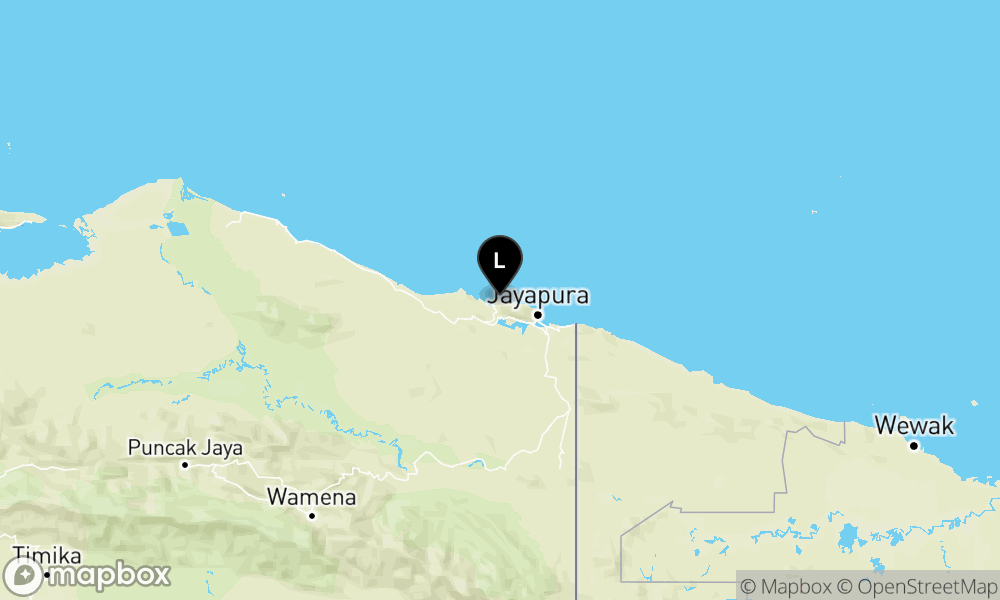 Peta episentrum gempa M3.9 — Pusat gempa berada di darat 20 km timur laut Kab. Jayapura