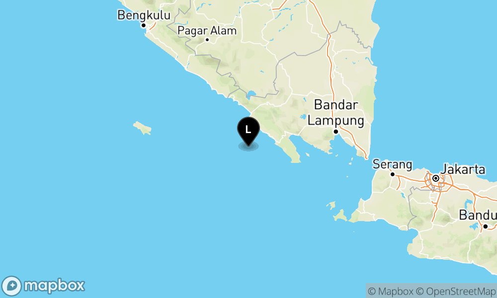 Peta episentrum gempa M4.7 — Pusat gempa berada di laut 59 km selatan Pesisir Barat