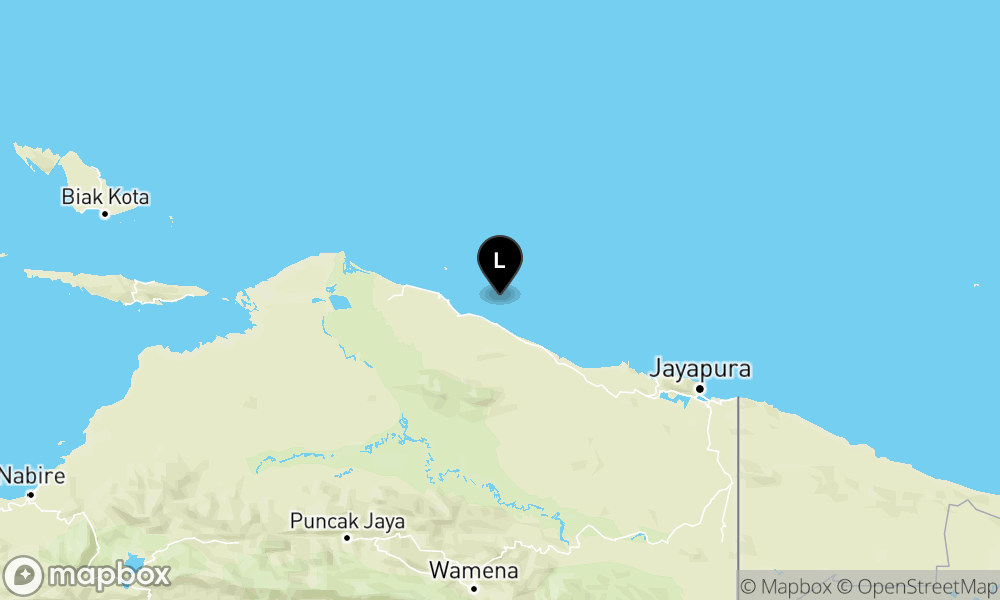 Peta episentrum gempa M4.0 — Pusat gempa berada di laut 44 km timur Sarmi