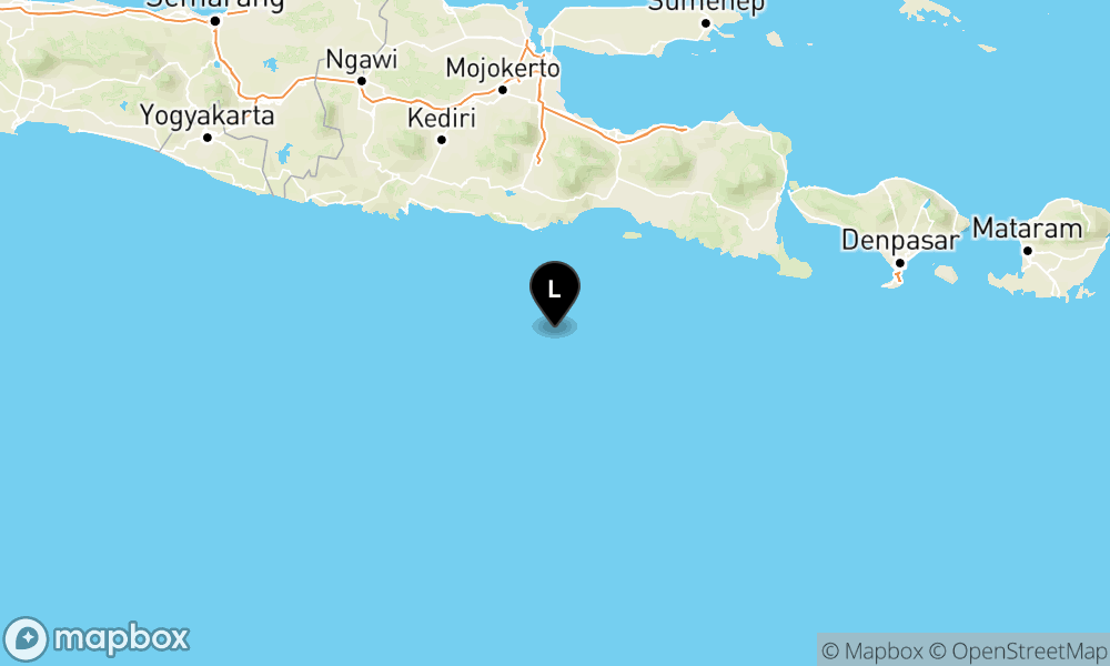 Peta episentrum gempa M4.4 — Pusat gempa berada di laut 115 km selatan Malang