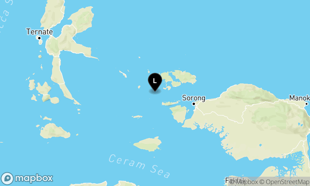 Peta Gempa Pusat gempa berada di laut 117 km barat Kota Sorong