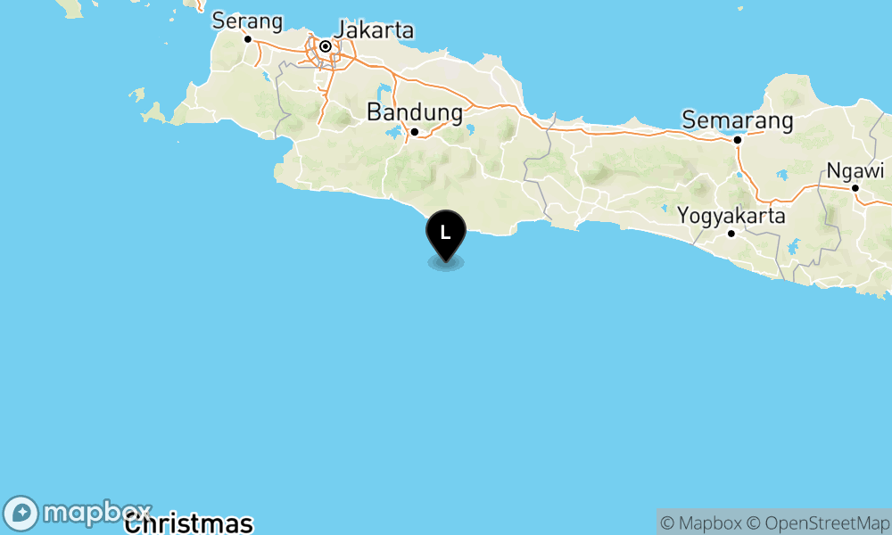 Peta Gempa Pusat gempa berada di laut 80 km Barat Daya Kab. Pangandaran