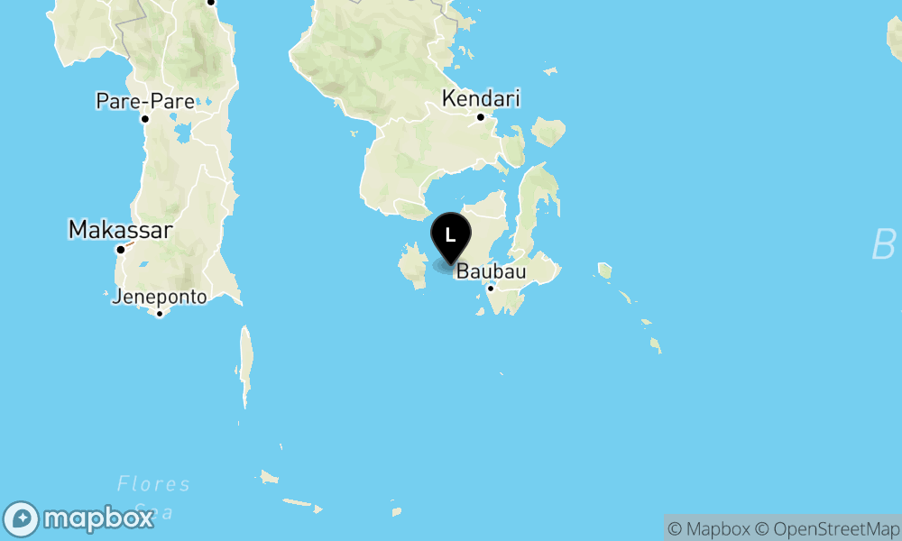 Peta Gempa Pusat gempa berada di laut 33 km Barat Buton Tengah