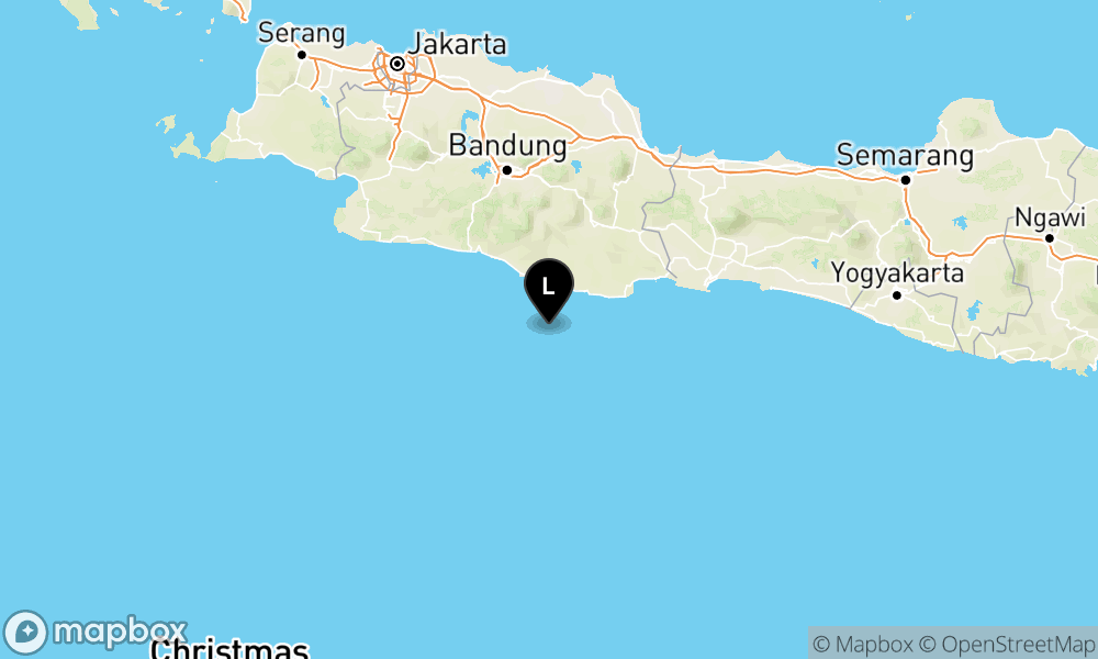 Peta episentrum gempa M4.2 — Pusat gempa berada di laut 75 km barat daya Kab.Pangandaran
