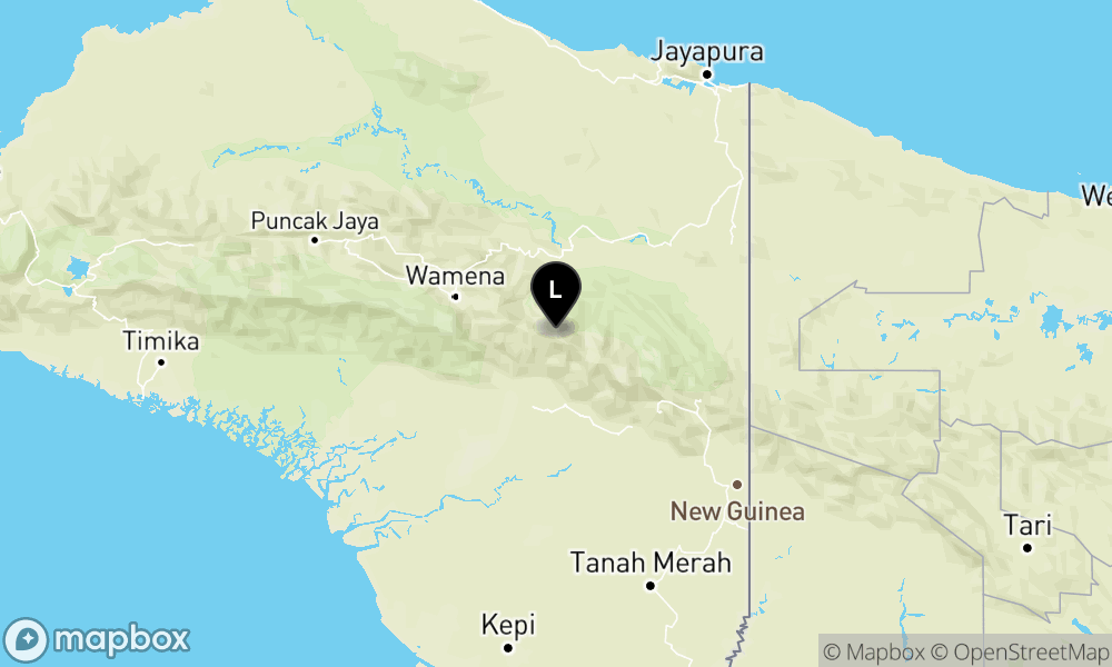 Peta episentrum gempa M4.0 — Pusat gempa berada di darat 59 km Utara Yahukimo