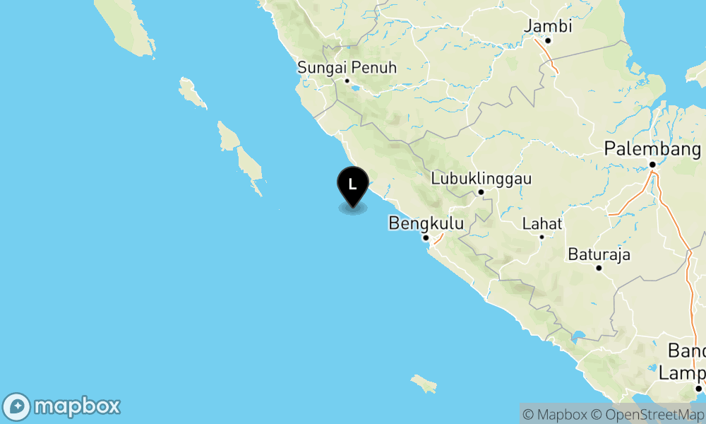 Peta episentrum gempa M4.8 — Pusat gempa berada di laut 82 km barat Bengkulu Utara