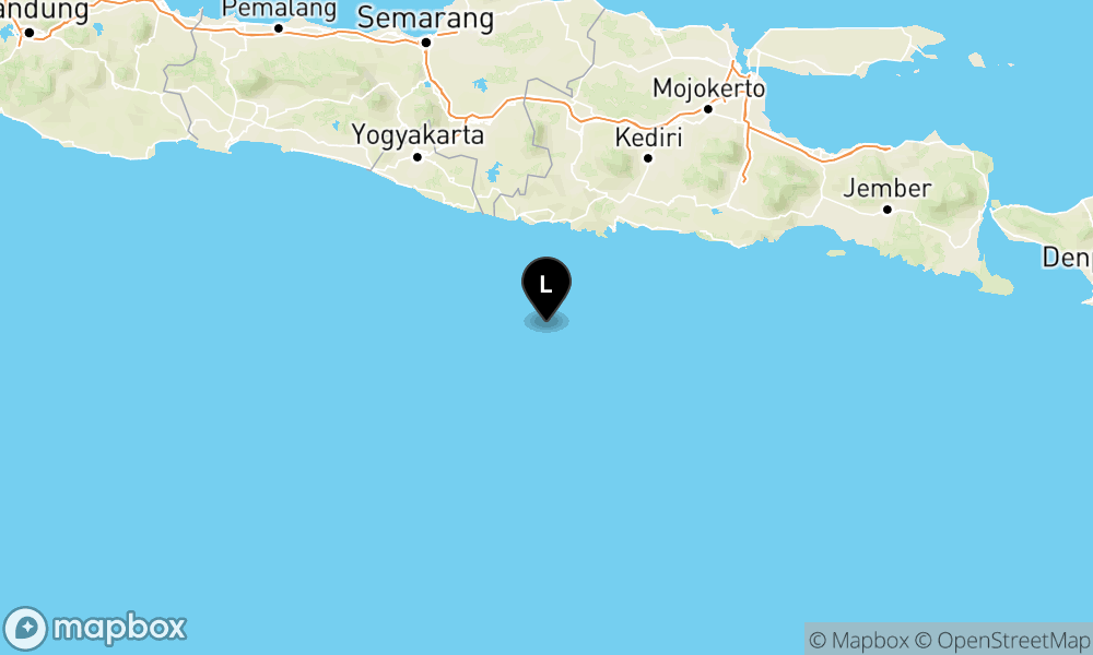 Peta episentrum gempa M4.4 — Pusat gempa berada di laut 94 km selatan Pacitan