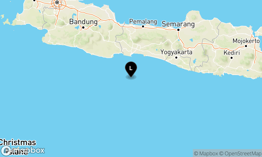 Peta episentrum gempa M5.4 — Pusat gempa berada di laut 77 km tenggara Cilacap