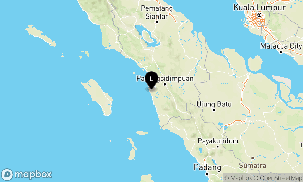 Peta episentrum gempa M4.9 — Pusat gempa berada di darat 43 km barat daya Padang Sidempuan
