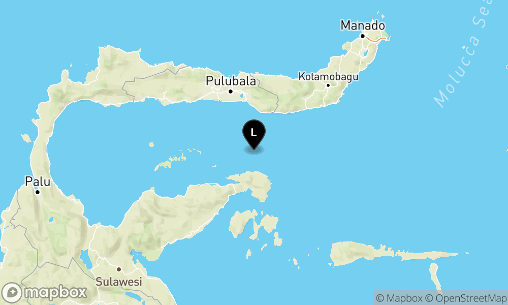Peta episentrum gempa M4.3 — Pusat gempa berada di laut 92 km Selatan Bone Bolango