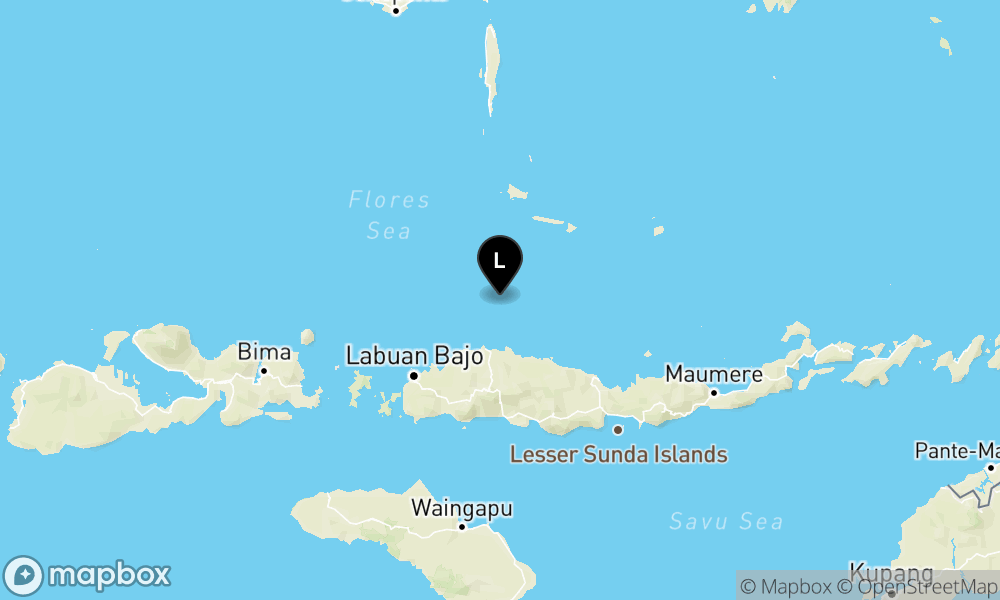 Peta episentrum gempa M4.3 — Pusat gempa berada di laut 79 km Utara Ruteng, Manggarai