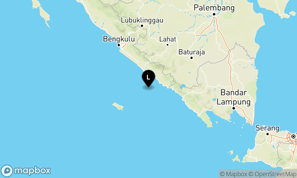 Peta episentrum gempa M4.4 — Pusat gempa berada di laut 37 km barat daya Kaur