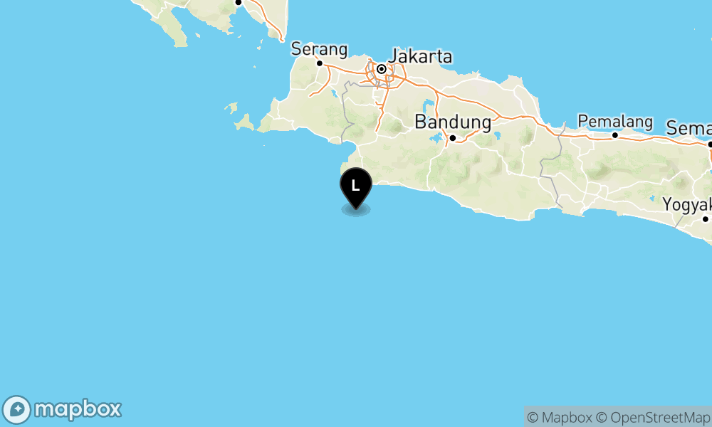 Peta episentrum gempa M4.3 — Pusat gempa berada di laut 83 km selatan Kab. Sukabumi