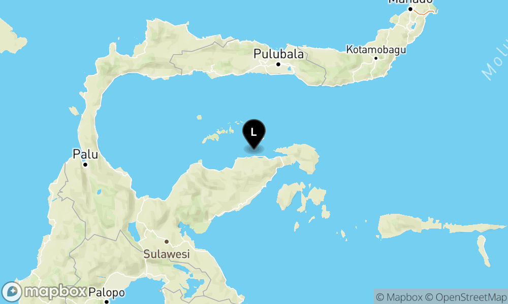 Peta episentrum gempa M5.3 — Pusat gempa berada di laut 26 km BaratDaya Pulau Puah