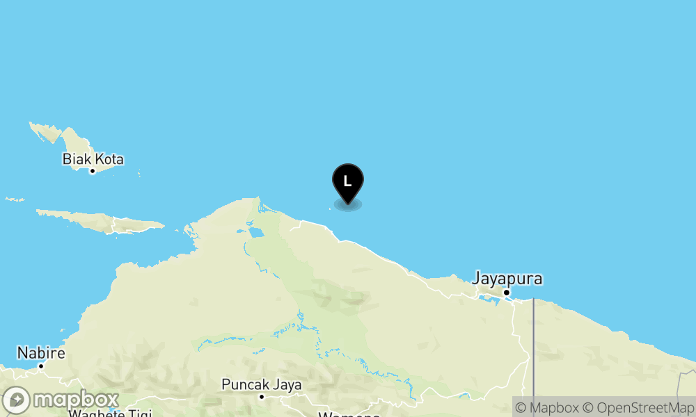Peta episentrum gempa M4.3 — Pusat gempa berada di laut 36 km timur laut Sarmi