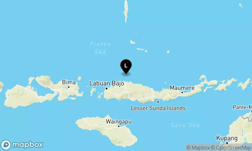 Peta episentrum gempa M4.5 — Pusat gempa berada di laut 57 km Utara Ruteng-Manggarai