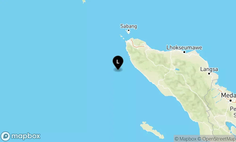 Peta episentrum gempa M5.9 — Pusat gempa berada di laut 68 km barat daya Calang