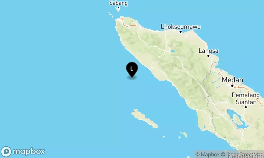 Peta episentrum gempa M5.4 — Pusat gempa berada di laut 59 km barat daya Meulaboh