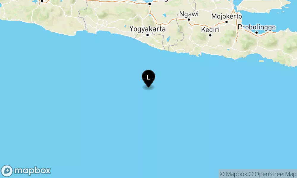 Peta episentrum gempa M5.4 — Pusat gempa berada di laut 137 km Selatan Gunungkidul