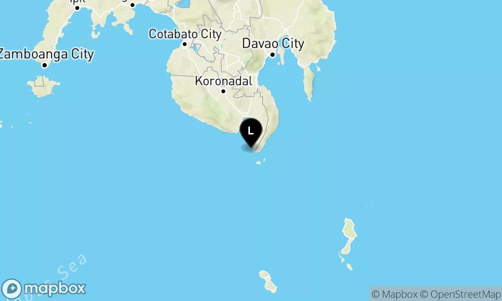 Peta episentrum gempa M5.4 — 221 km BaratLaut PULAUKARATUNG-SULUT