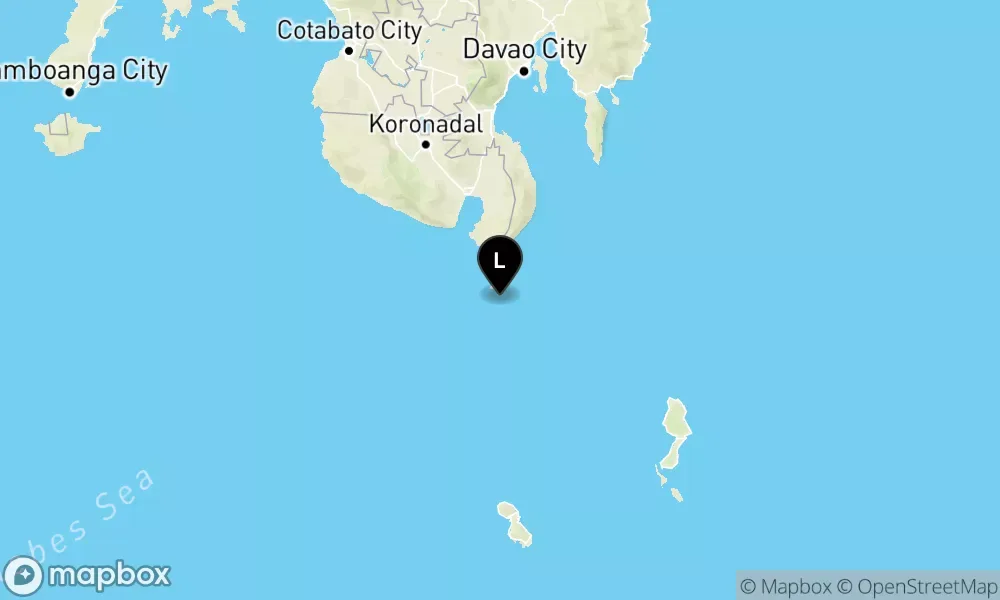 Peta episentrum gempa M5.0 — 187 km BaratLaut TAHUNA-KEP.SANGIHE-SULUT