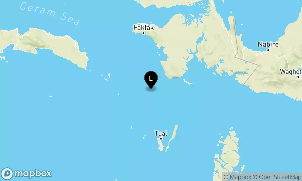 Peta episentrum gempa M5.3 — 139 km BaratLaut TUAL-MALUKU