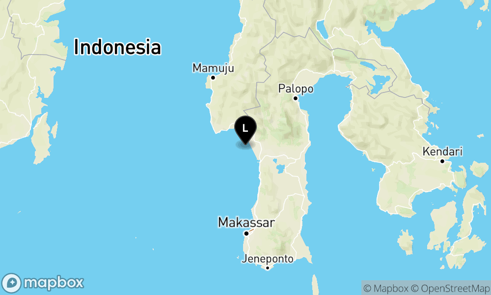 Peta Gempa Pusat gempa berada di laut 22 km barat daya Pinrang