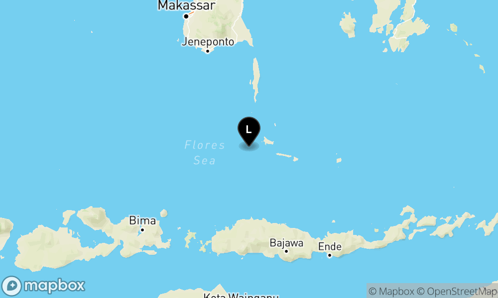 Peta Gempa Pusat gempa berada di laut 102 km barat daya Selayar