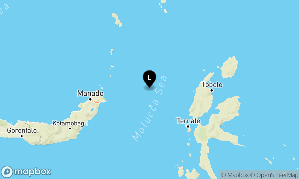 Peta episentrum gempa M5.5 — 141 km BaratLaut HALMAHERABARAT-MALUT