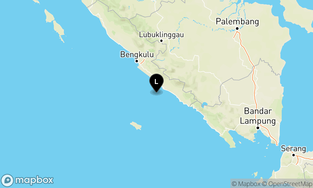 Peta Gempa Pusat gempa berada di laut 25 km baratdaya Bengkulu Selatan