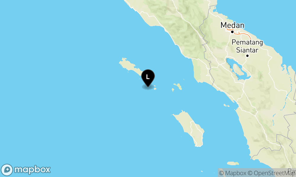 Peta Gempa Pusat gempa berada di laut 42 km tenggara Sinabang