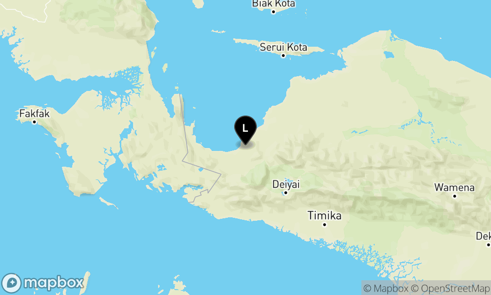 Peta Gempa Pusat gempa berada di darat 23 km BaratLaut Nabire