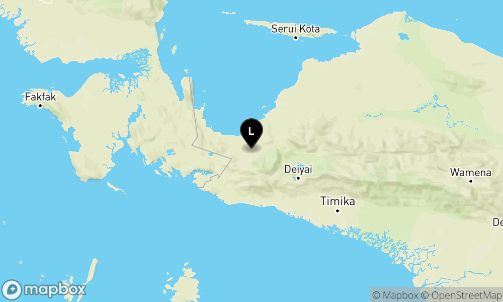 Peta Gempa Pusat gempa berada di darat 25 km BaratDaya Nabire
