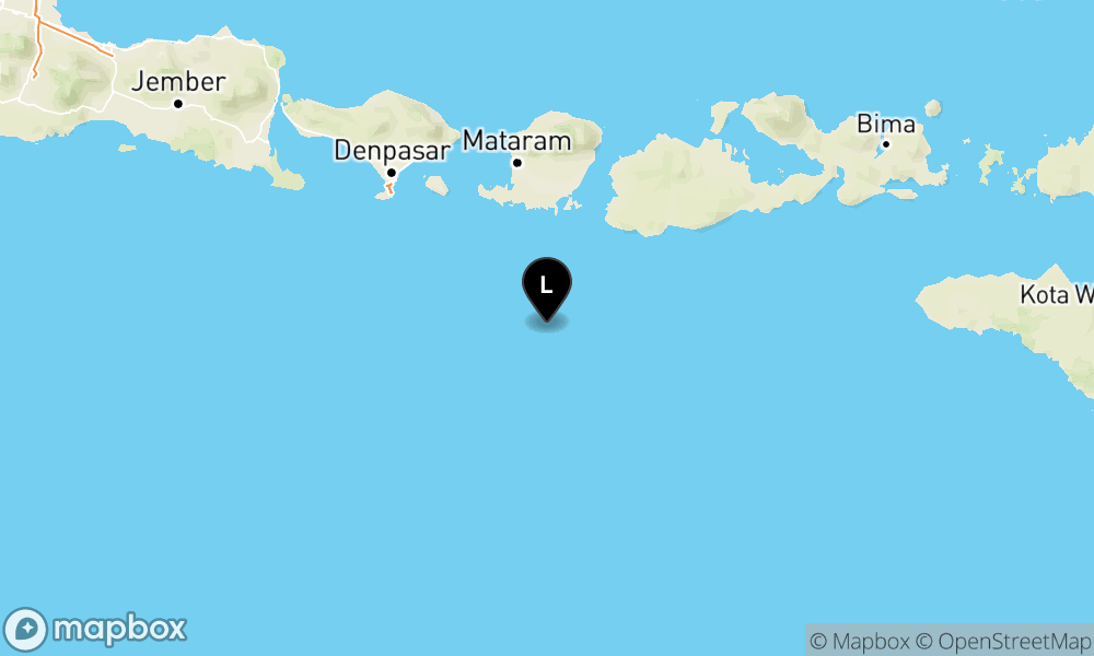 Peta Gempa Pusat gempa berada di laut 115 km tenggara Lombok Tengah