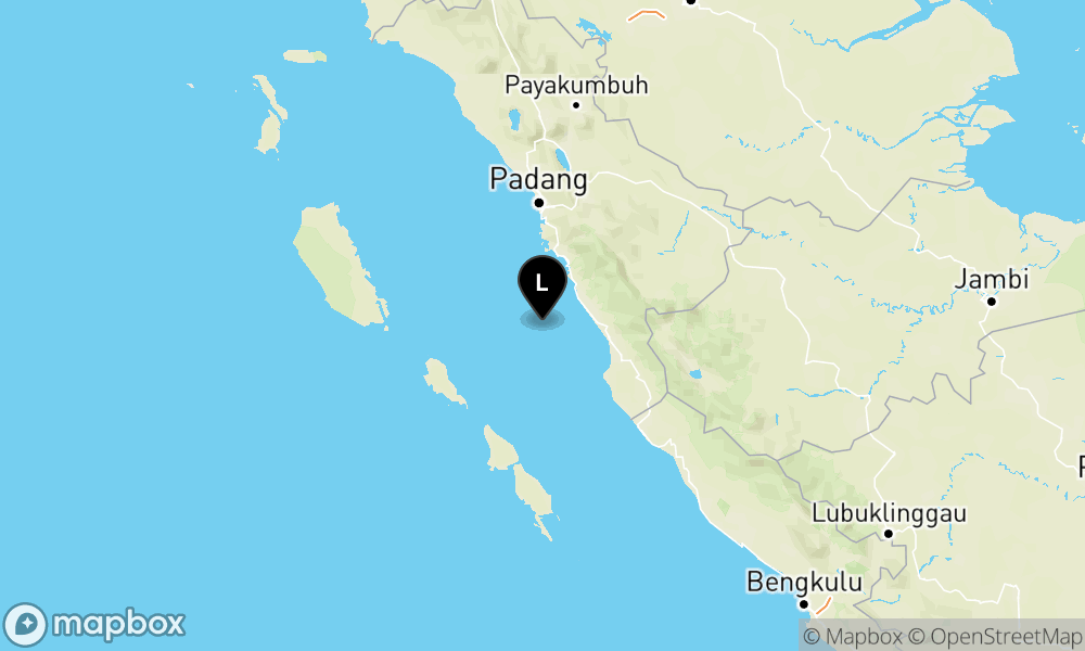 Peta Gempa Pusat gempa berada di laut 54 km barat daya Painan, Pesisir Selatan
