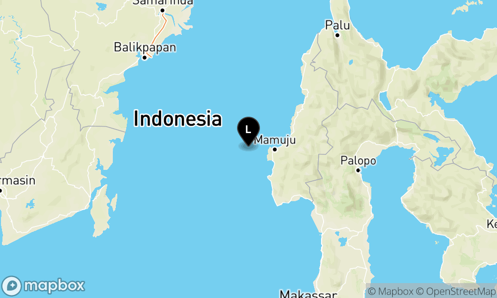 Peta Gempa Pusat gempa berada di laut 45 km Barat Mamuju