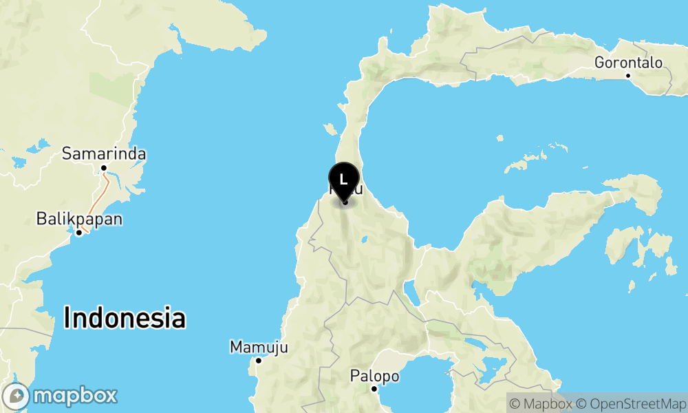 Peta Gempa Pusat gempa berada di darat 5 km baratdaya Palu